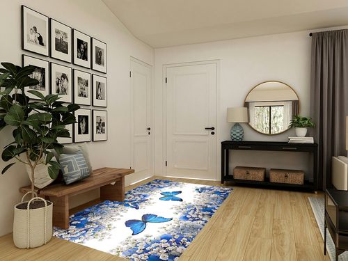 Butterfly Design Area Rug,5x8ft, Beautiful White Flowers and Blue Butterflies Pattern Rugs Retro Machine Washable Big Carpets for Living Room Boys Girls Bedroom Bathroom Dorm Playroom Art Decor in Transitional Minimalistic Entryway