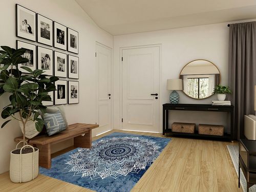 Mandala Area Rugs, 5x8ft, Vintage Bohemian Mandala Ethnic Style Area Carpet Modern Blue and White Print Pattern Floor Mats for Indoor Outdoor Living Room Bedroom Yoga Room Balcony Aesthetic Decoration in Transitional Minimalistic Entryway