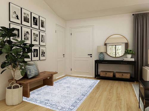Rugs USA x Lauren Liess Bayberry Vintage Machine Washable Area Rug - 5x8 Machine Washable Area Rug Traditional Light Blue/Ivory for Living Room Bedroom Dining Room Kitchen in Transitional Minimalistic Entryway