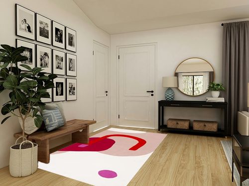 SAFAVIEH Fifth Avenue Collection Area Rug - 5' x 8', Ivory & Red, Handmade Mid-Century Modern Abstract Wool, Ideal for High Traffic Areas in Living Room, Bedroom (FTV143A) in Transitional Minimalistic Entryway