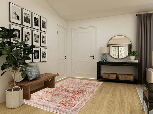 Loloi Claire Red/Ivory 5'-3" x 7'-9" Area Rug in Transitional Minimalistic Entryway