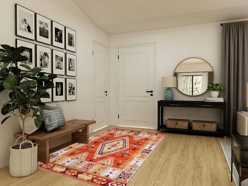 nuLOOM Reda Aztec Bordered Machine Washable Ultra Thin Area Rug, 5' x 8', Burnt Orange in Transitional Minimalistic Entryway