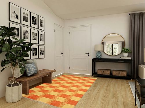 SAFAVIEH Montauk Collection Area Rug - 5' x 8', Yellow & Orange, Handmade Fringe Cotton, Ideal for High Traffic Areas in Living Room, Bedroom (MTK721C) in Transitional Minimalistic Entryway
