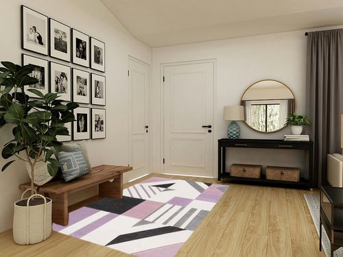 SAFAVIEH Hollywood Collection Area Rug - 5'3" x 7'6", Ivory & Purple, Mid-Century Modern Design, Non-Shedding & Easy Care, Ideal for High Traffic Areas in Living Room, Bedroom, Dining (HLW709D-5) in Transitional Minimalistic Entryway