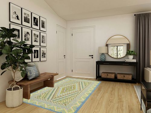 SAFAVIEH Four Seasons Collection 5' x 8' Blue / Yellow FRS490H Hand-Hooked Area Rug in Transitional Minimalistic Entryway