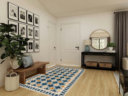 SAFAVIEH Aspen Collection Area Rug - 5' x 8', Navy & Yellow, Handmade Boho Wool, Ideal for High Traffic Areas in Living Room, Bedroom (APN121N) in Transitional Minimalistic Entryway