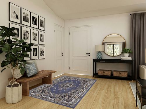 Country Blue Premium Sakarya Fade Resistant, Stain Resistant, Washable Area Rug in Transitional Minimalistic Entryway