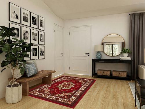 Maroon Traditional Non Slip Living Room Area Rug in Transitional Minimalistic Entryway