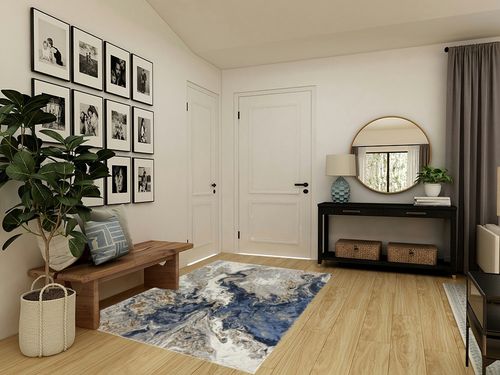 Blue Contemporary Fade Resistant Living Room Area Rug in Transitional Minimalistic Entryway