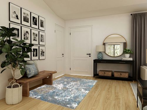 Turquoise Modern Stain Resistant Living Room Area Rug in Transitional Minimalistic Entryway