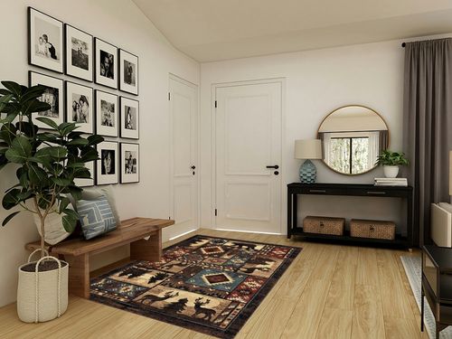 ‎Brown ‎Rustic ‎Fade Resistant, Stain Resistant ‎Kitchen, Bedroom ‎Area Rug in Transitional Minimalistic Entryway
