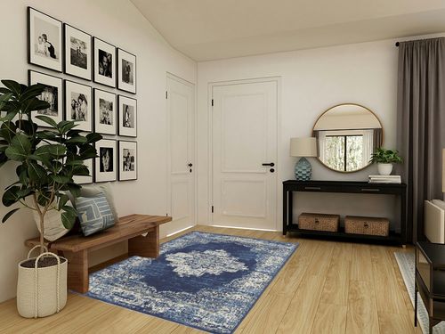 ‎Navy Blue ‎Modern ‎Lightweight ‎Living Room ‎Area Rug in Transitional Minimalistic Entryway