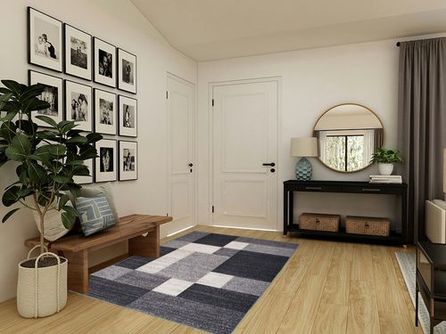 Grey Modern Non Slip Kitchen, Bedroom, Living Room Rug in Transitional Minimalistic Entryway