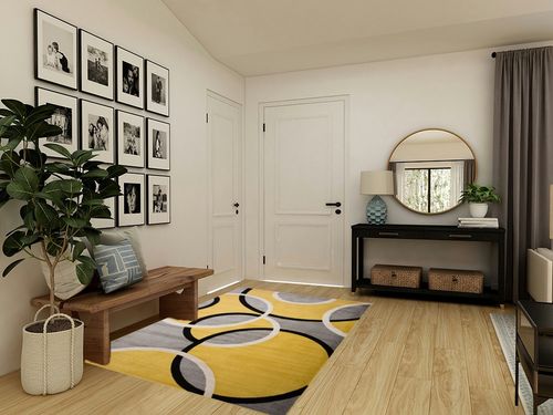 Yellow Contemporary Stain Resistant, non slip Area Rug in Transitional Minimalistic Entryway