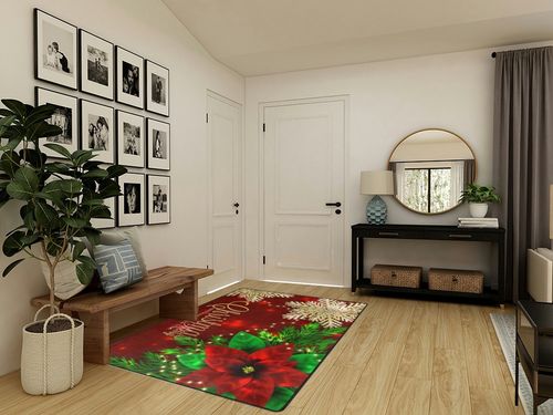 ALAZA Christmas Area Rugs, Area Rugs 5x7 for Living Room Bedroom Home Decorative Christmas Poinsettia and Snowflakes (1) in Transitional Minimalistic Entryway