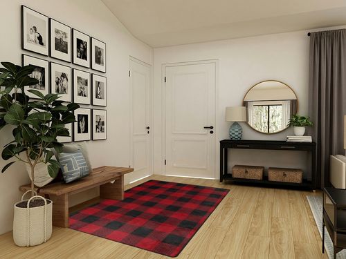 9CH Red Black Buffalo Plaid Rug 7' x 5', Christmas Area Rugs Non-Slip, Red Buffalo Check Rugs Carpet for Kitchen Living Room Bedroom in Transitional Minimalistic Entryway