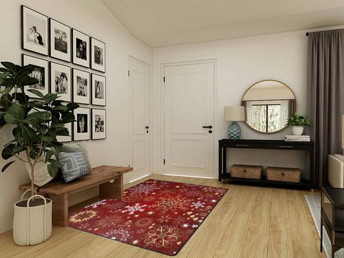 ALAZA Christmas Red Gold and White Snowflake Winter Area Rug Rugs for Living Room Bedroom 7' x 5' in Transitional Minimalistic Entryway