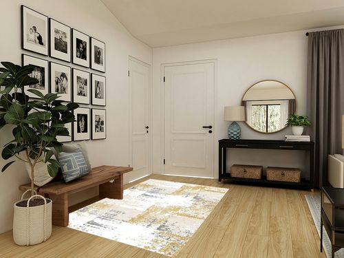 OIGAE Machine Washable Rug 5x7 - Low-Pile Area Rug Non-Shedding Foldable Abstract Modern Rugs, Stain Resistant Anti Slip Backing Rugs for Living Room&Bedroom&Dining Carpet Room Decor, Yellow in Transitional Minimalistic Entryway