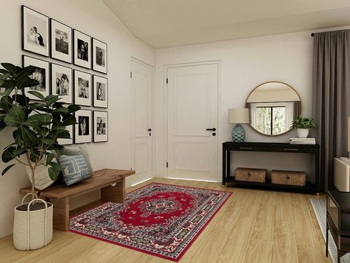 Home Dynamix Premium Sakarya Traditional Medallion Border Area Rug, Claret, 5'2"x7'4" Rectangle in Transitional Minimalistic Entryway
