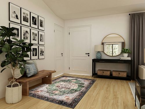 YesRug Area Rug 5x7 for Living Room Green Boho Non-Slip Washable Rug Vintage Low Pile Large Rug for Bedroom Dining Room in Transitional Minimalistic Entryway