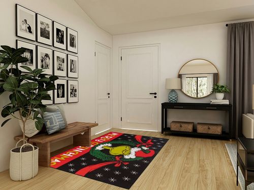 Gertmenian Kids Playroom & Game Room Carpet, The Grinch Childrens Rug, Kids Novelty Home Decor, Ideal Area Rug for Child Bedroom 54x78, Merry Grinchmas Wreath, 28601 in Transitional Minimalistic Entryway