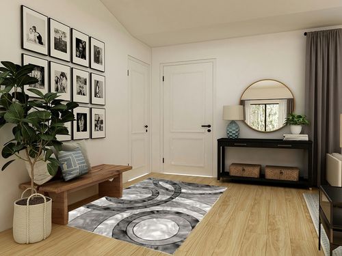 GLORY RUGS Area Rug Modern 5x7 Grey Black Circles Geometry Soft Hand Carved Contemporary Floor Carpet Fluffy Texture for Indoor Living Dining Room and Bedroom Area in Transitional Minimalistic Entryway