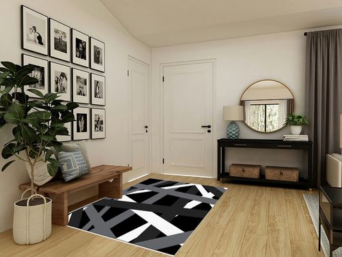 Large Area Rug, Grey Black Grey Geometric Non-Slip Indoor Accent Area Carpet, Modern White Abstract Art Striped Fluffy Shaggy Runner Rug for Living Room, Bedroom, Kids Room, 5'x 7' in Transitional Minimalistic Entryway