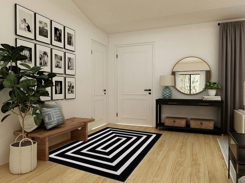 Lanffia Black and White Area Rug 5x7ft Contrasting Geometric Modern Stripe Symmetrical Indoor Outdoor Rug Machine Washable Extra Large Rugs Woven Cotton Floor Carpet for Living Room/Balcony/Backyard in Transitional Minimalistic Entryway