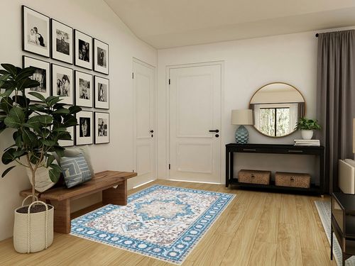CHOSHOME Area Rug - 5x7 Low-Pile Machine Washable Rug Vintage Rug with Non-Slip Backing, Non-Shedding Indoor Floor Rugs for Living Room Bedroom Kitchen Laundry Home Office Carpet, Blue in Transitional Minimalistic Entryway