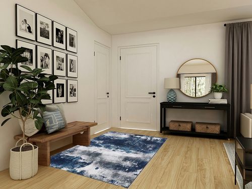 Area Rug Living Room Rugs: 5x7 Large Soft Bedroom Carpet Non Shedding Washable Abstract Modern Throw Accent Rug for Dining Room Home Office Kitchen Under Table Floor - Blue in Transitional Minimalistic Entryway