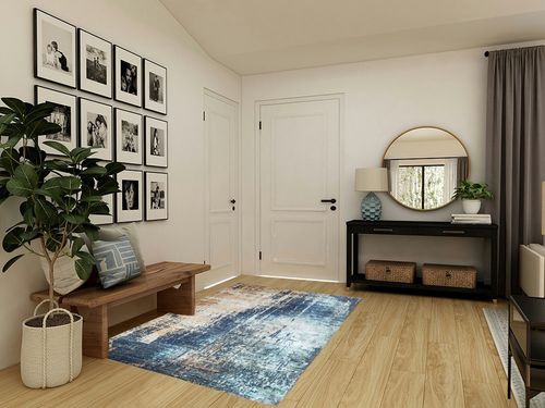 VK VK·LIVING Washable Rug 5x7 Modern Abstract Machine Washable Area Rugs Anti Slip Backing Washable Rugs for Living Room, Bedroom, Home Decor, Blue in Transitional Minimalistic Entryway