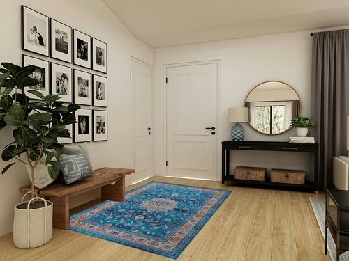 Area Rugs for Living Room 5'x7' Rugs Non-Slip Machine Washable Chenille Carpet Stain Rug Bedroom Dining Kids Nursery Office Laundry Room Decor Bathroom Kitchen Indoor (Blue/Beige) in Transitional Minimalistic Entryway
