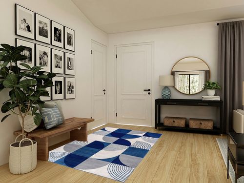 Well Woven Good Vibes Margot Blue Modern Geometric Boxes & Lines 5'3" x 7'3" 3D Texture Area Rug in Transitional Minimalistic Entryway