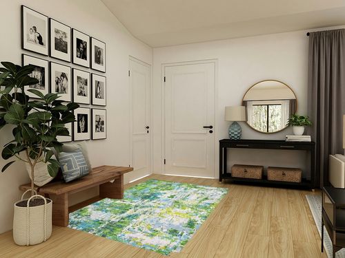 Area Rug Living Room Rugs - 5x7 Washable Large Modern Abstract Soft No Slip Indoor Rug Thin Floor Carpet for Bedroom Under Dining Table Home Office Decor - Green in Transitional Minimalistic Entryway