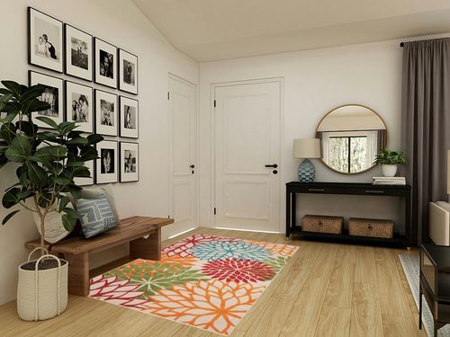 Nourison Aloha Indoor/Outdoor Green 5'3" x 7'5" Area-Rug, Tropical, Botanical, Easy-Cleaning, Non Shedding, Bed Room, Living Room, Dining Room, Deck, Backyard, Patio (5x7) in Transitional Minimalistic Entryway
