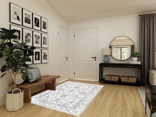 Area Rug Living Room Rugs - 5x7 Machine Washable Soft Farmhouse Boho Moroccan Floral Thin Rug Indoor Floor Carpet for Bedroom Under Dining Table Home Office Decor - Brown in Transitional Minimalistic Entryway