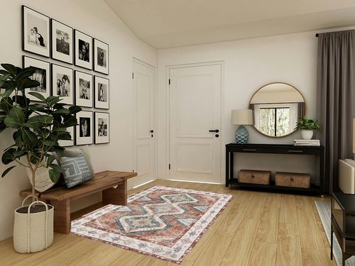 Area Rug Living Room Rugs - 5x7 Large Machine Washable Boho Thin Carpets Vintage Tribal Anti Slip Backing Carpet for Under Dining Table Bedroom Farmhouse Home Office Red in Transitional Minimalistic Entryway