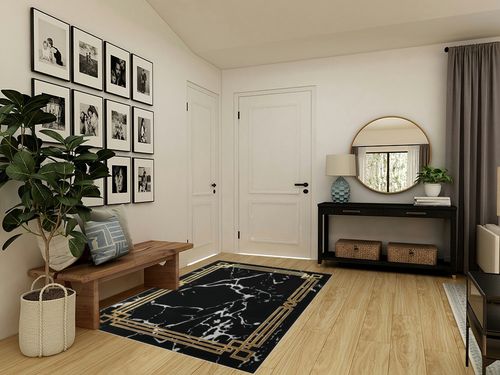 Antep Rugs Babil Gold 5x7 Abstract Marble Geometric Indoor Area Rug (Black, 5'3" x 7') in Transitional Minimalistic Entryway