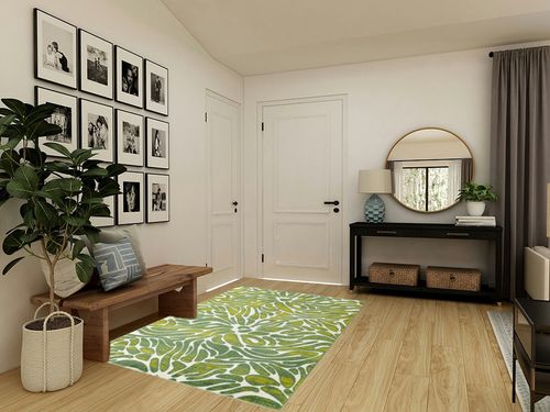 Antep Rugs Floral 5x7 Abstract Indoor Area Rug Siesta (Green White, 5'3" x 7') in Transitional Minimalistic Entryway