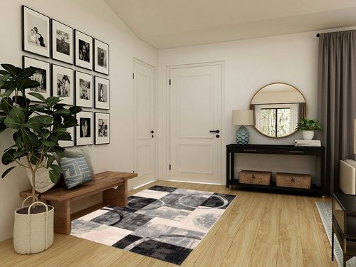 Well Woven Boxes & Circles Geometric Shai Grey & Green Area Rug 5x7 (5'3" x 7'3") in Transitional Minimalistic Entryway