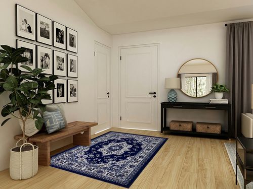 Antep Rugs Alfombras Oriental Traditional 5x7 Non-Skid (Non-Slip) Low Profile Pile Rubber Backing Indoor Area Rugs (Navy Blue, 5' x 7') in Transitional Minimalistic Entryway