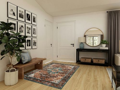 Moynesa Ultra-Thin Washable Vintage Area Rug - 5x7 Large Boho Non-Slip Rug for Bedroom Living Room Oriental Medallion Non-Shedding Print Floor Carpet for Dining Room Home, Brick Red/Dull Teal in Transitional Minimalistic Entryway