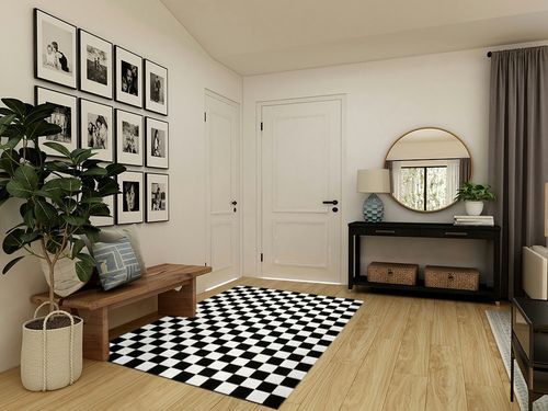 Seavish Checkered Rug, 5x6.5 Ft Black and White Outdoor Rug Moroccan Checkerboard Mat Washable Runner Rug Cotton Woven for Hallway Front Door Bedroom Entryway Kitchen Floor Reversible Area Rugs in Transitional Minimalistic Entryway