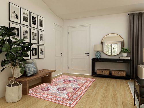 INGEROOM Area Rug 5x7 Boho Area Rug Machine Washable Area Rug Door Mat Vintage Indoor Entrance Flodable Thin Rug with Non Slip Backing for Living Room Bedroom Bathroom Kitchen 5x7 Ares Rugs, Red in Transitional Minimalistic Entryway