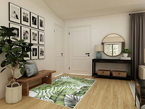 CAREMEE 5x7 Area Rug for Living Room Low Profile Palm Tree Leaf Area Rug Large Throw Carpet Indoor Machine Washable Rug for Bedroom Kitchen Patio Home Decor, 5' x 7' Green in Transitional Minimalistic Entryway