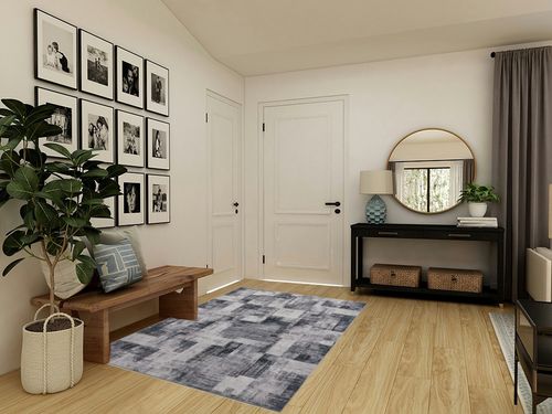 Area Rug Living Room Rugs: 5x7 Indoor Soft Modern Abstract Low Pile Carpet for Dining Room Nursery Bedroom Home Office Under Kitchen Table with Non Slip Rubber Backing - Gray/Ivory in Transitional Minimalistic Entryway