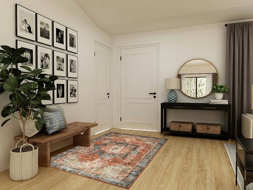Wonnitar Oriental 5x7 Area Rugs,Washable Large Living Room Rug,Non-Slip Ultra-Thin Vintage Throw Rug for Dining Room,Retro Stain Resistant Floor Mat for Mud Room Basement Entry,Orange in Transitional Minimalistic Entryway