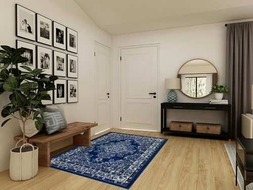 Antep Rugs Oriental 5x7 Traditional Medallion Indoor Area Rug Siesta (Navy Blue, 5'3" x 7') in Transitional Minimalistic Entryway