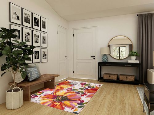 Rugshop Modern Bright Flowers Non-Slip (Non-Skid) Area Rug 5 X 7 (5' 3" X 7' 3") Multi in Transitional Minimalistic Entryway