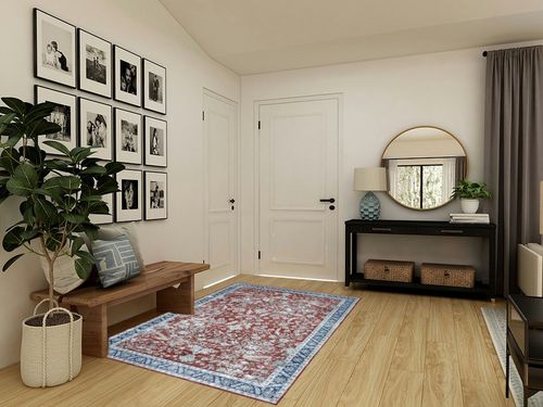 COZYLOOM 5x7 Vintage Bohemian Distressed Rug Oriental Floral Printed Rug Boho Chenille Soft Floor Cover for Living Room Bedroom Non-Slip Low Pile Washable Rug Foldable Thin Red in Transitional Minimalistic Entryway